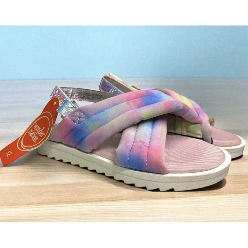Wonder Nation Rainbow Pink Sandals – Adjustable, Size 12, NWT, Girls